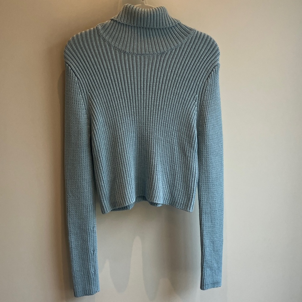 Alice + Olivia Light Blue Ribbed Cropped Turtleneck Sweater Size L